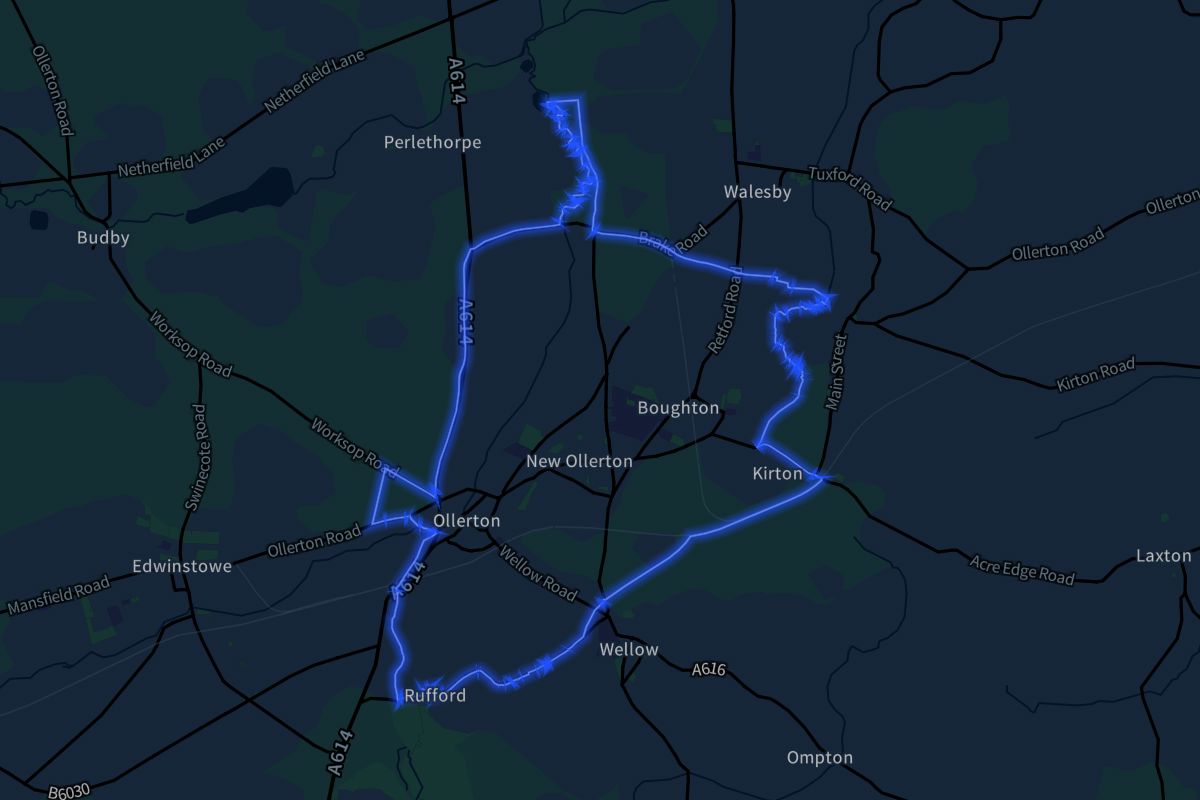 Ollerton and Boughton geographic boundaries dark outline