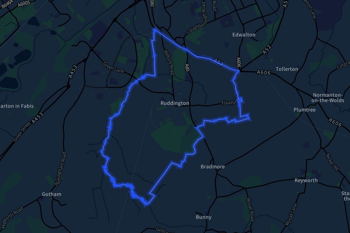 Ruddington geographic boundaries dark outline