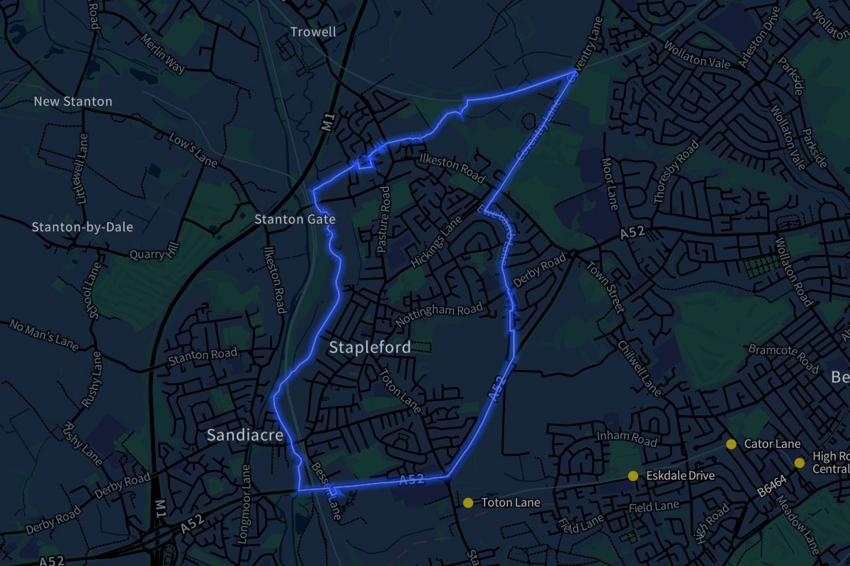 Stapleford geographic boundaries dark outline