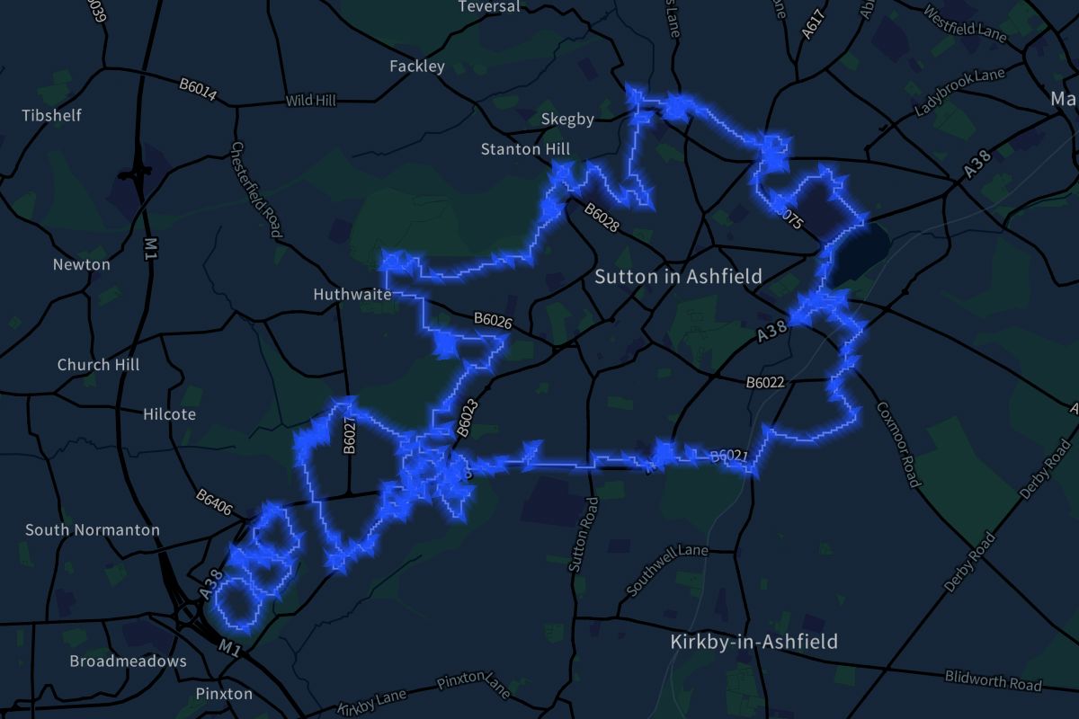 Sutton in Ashfield geographic boundaries dark outline