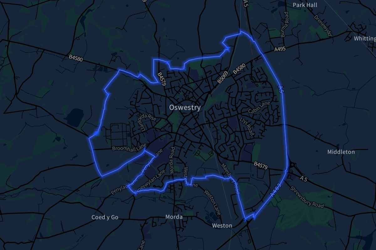 Oswestry geographic boundaries dark outline