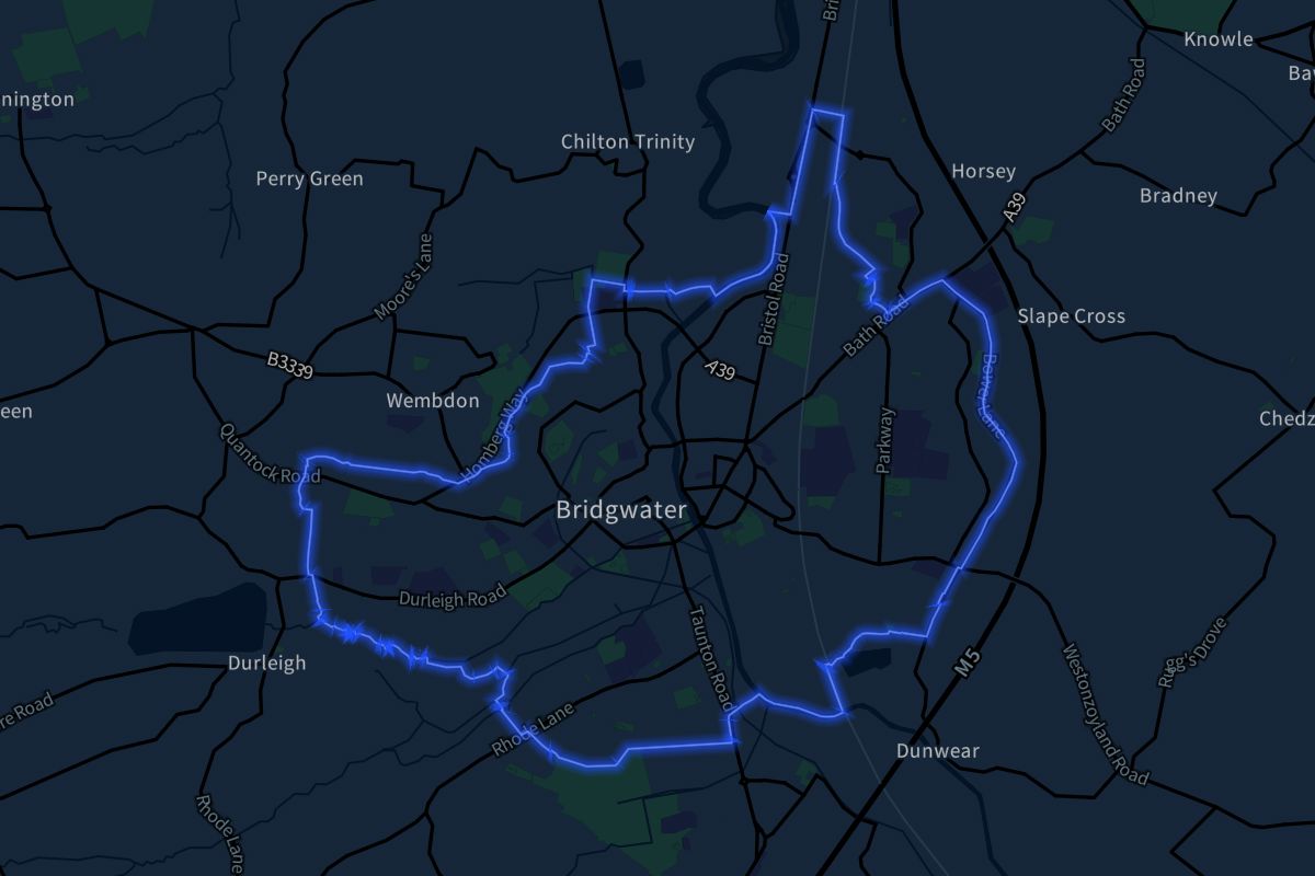 Bridgwater geographic boundaries dark outline