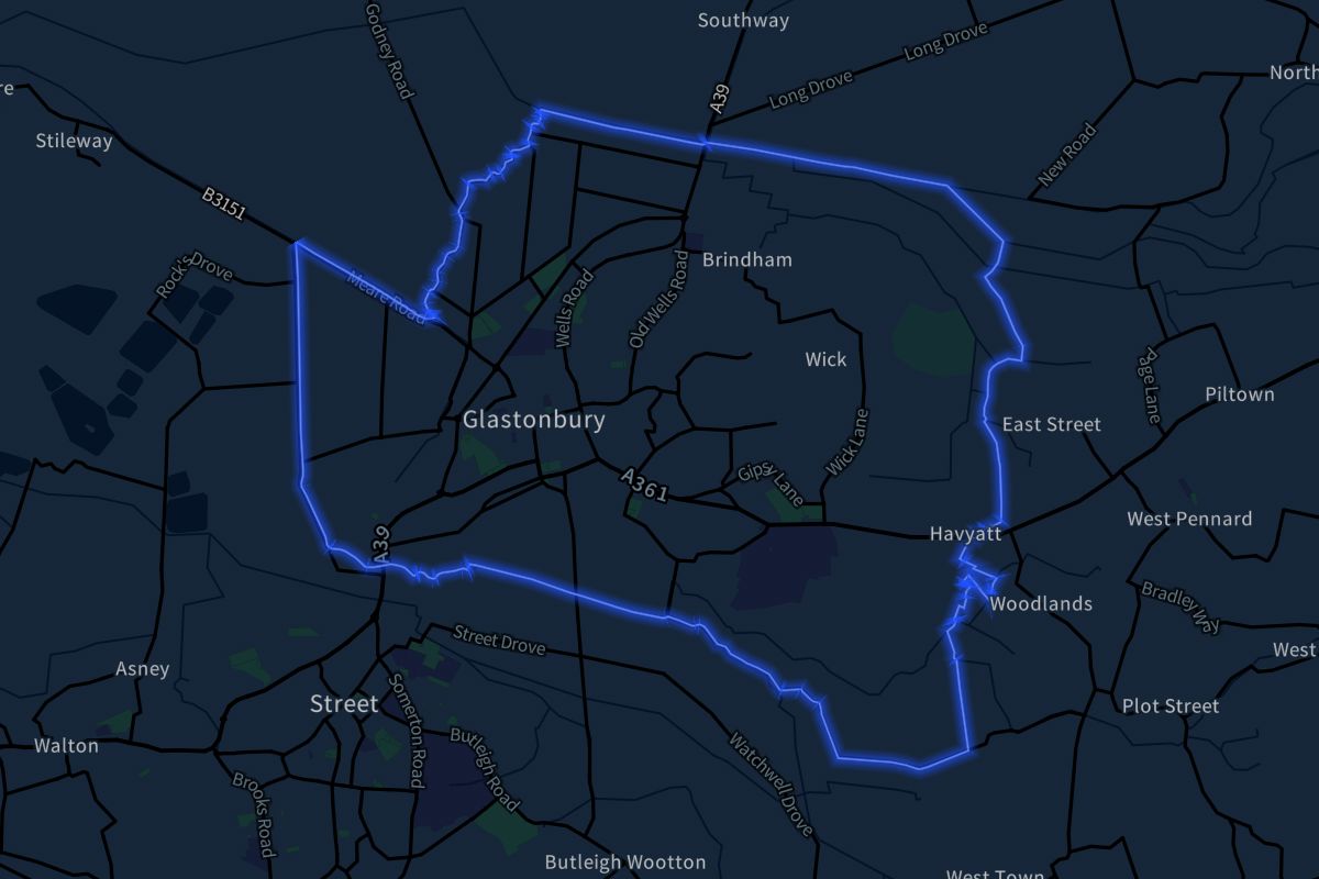 Glastonbury geographic boundaries dark outline