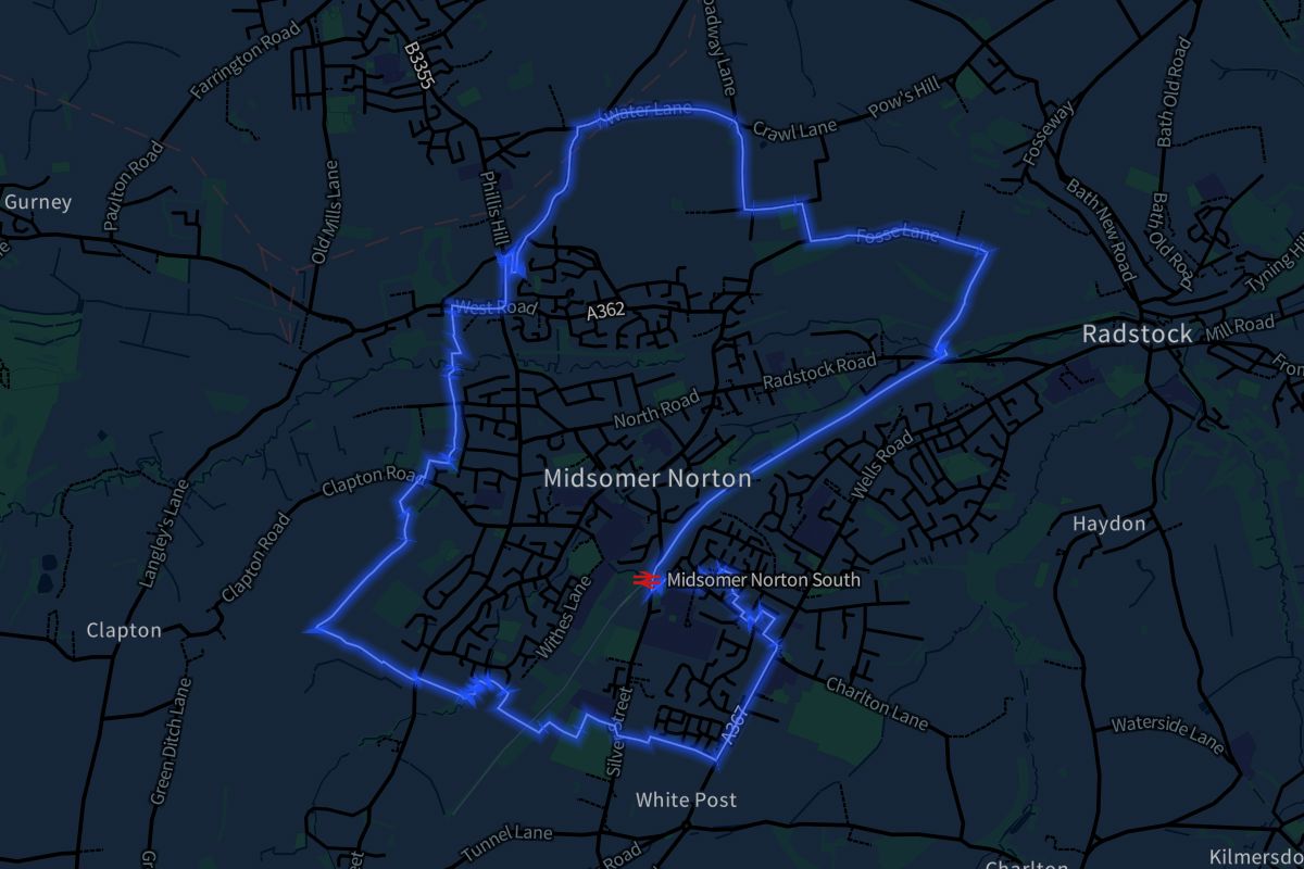 Midsomer Norton geographic boundaries dark outline