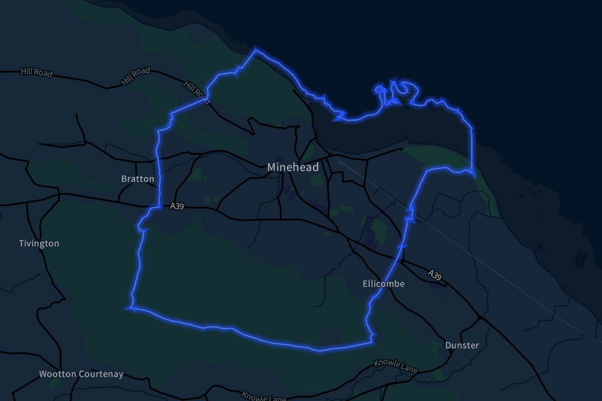 Minehead geographic boundaries dark outline
