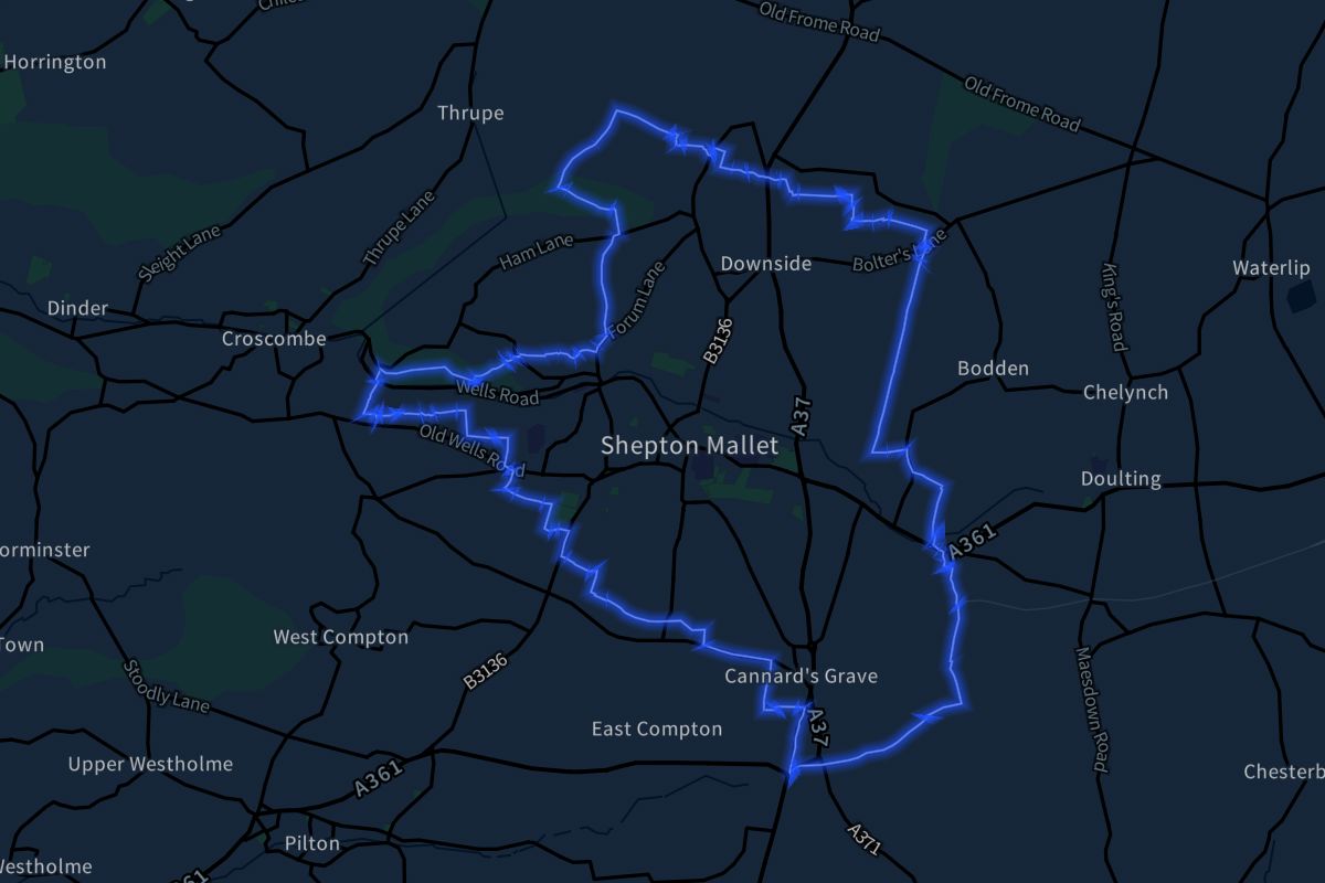 Shepton Mallet geographic boundaries dark outline