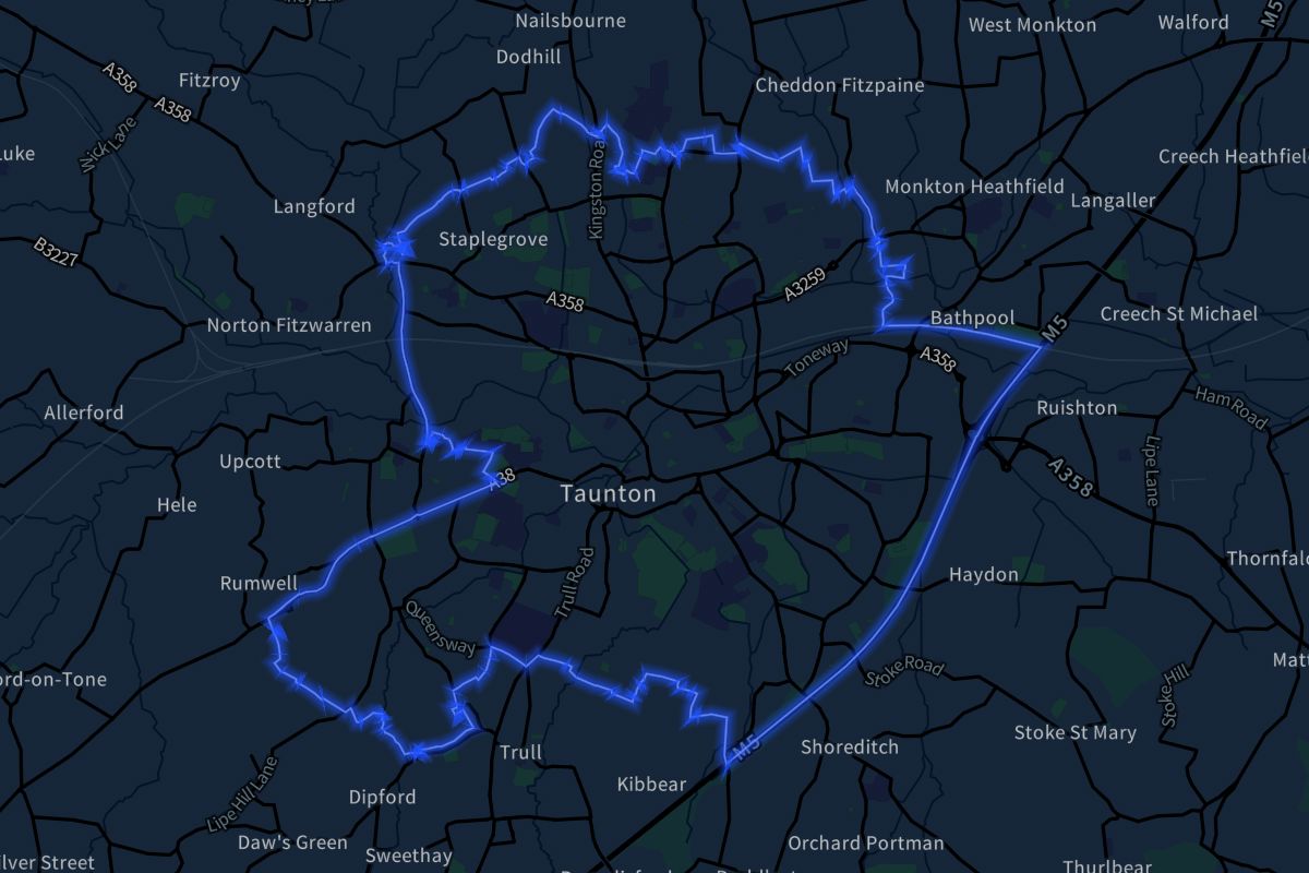 Taunton geographic boundaries dark outline