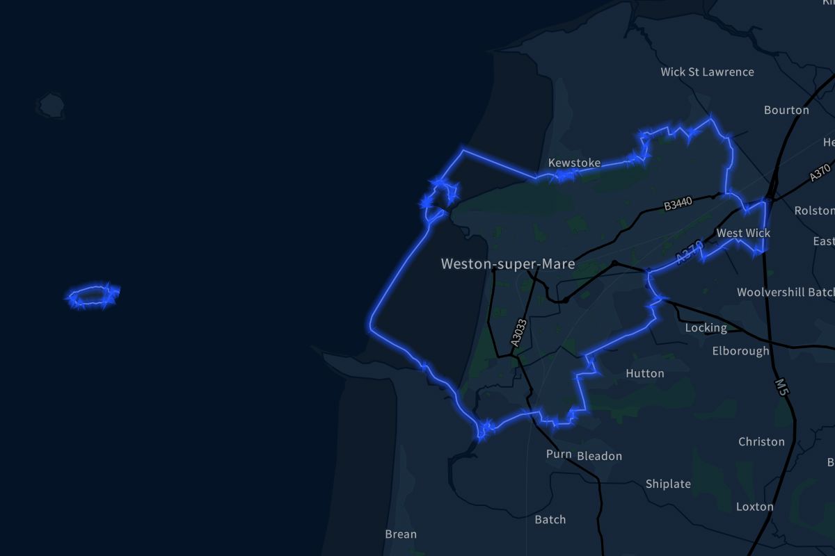 Weston-Super-Mare geographic boundaries dark outline