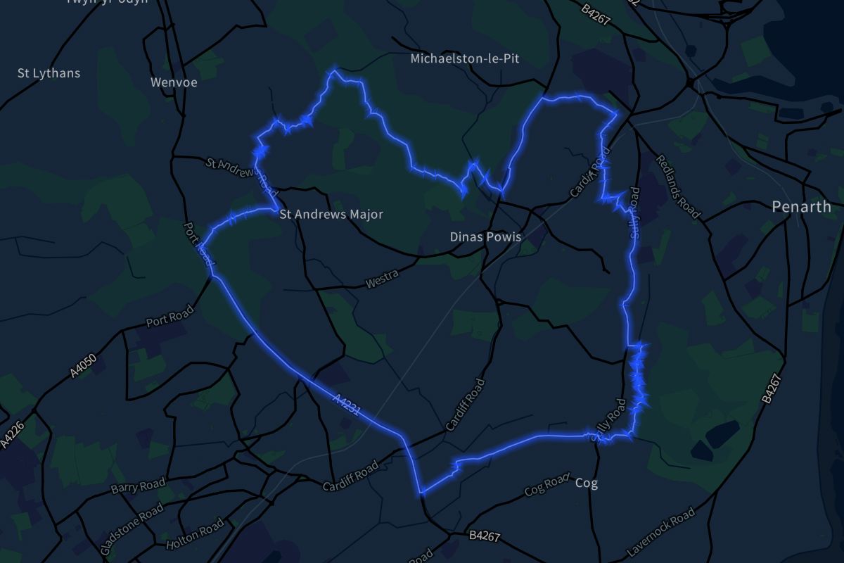 Dinas Powys geographic boundaries dark outline