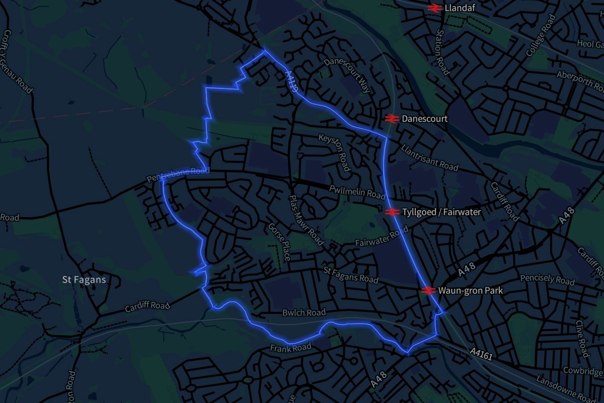 Fairwater geographic boundaries dark outline