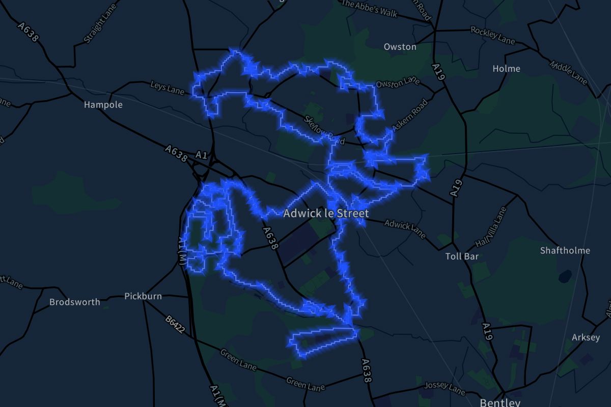 Adwick le Street geographic boundaries dark outline