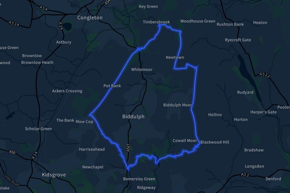 Biddulph geographic boundaries dark outline