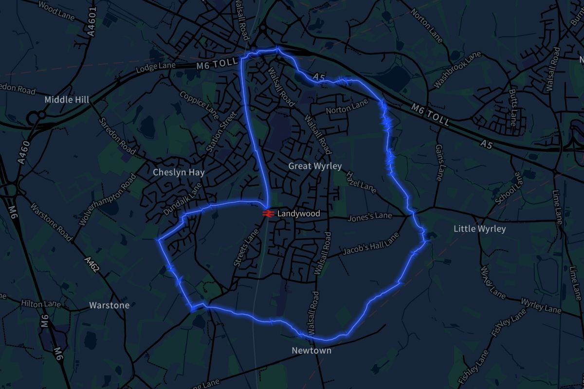 Great Wyrley geographic boundaries dark outline