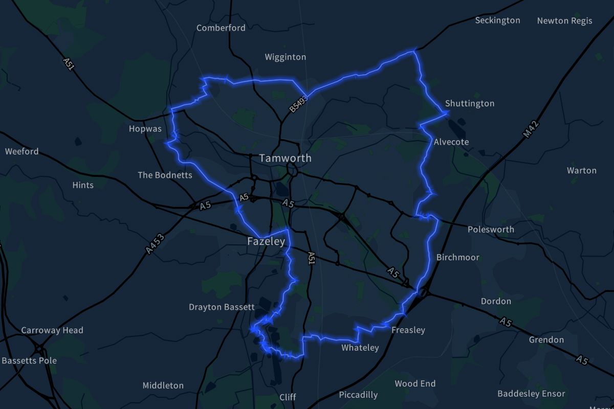 Tamworth geographic boundaries dark outline