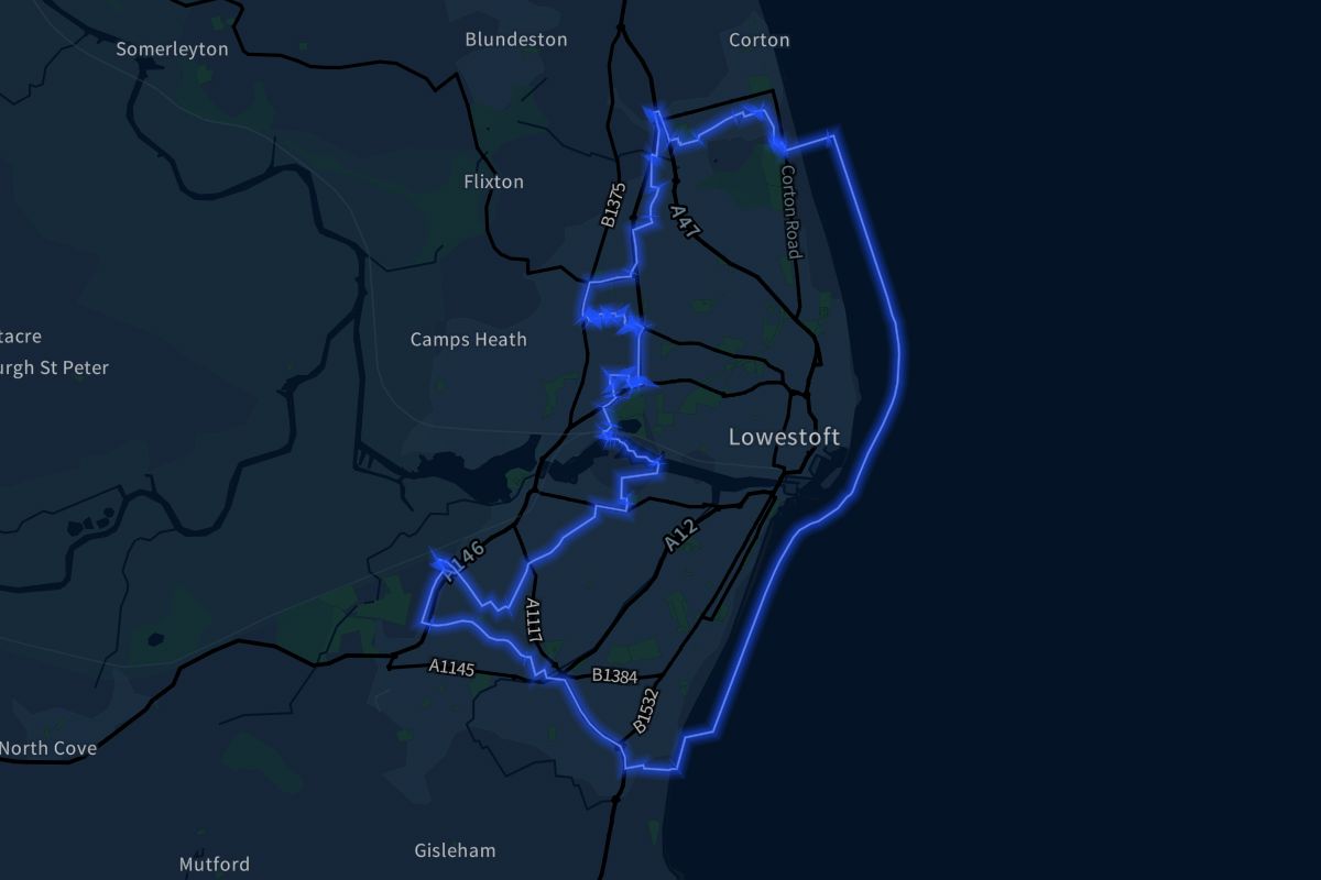 Lowestoft geographic boundaries dark outline