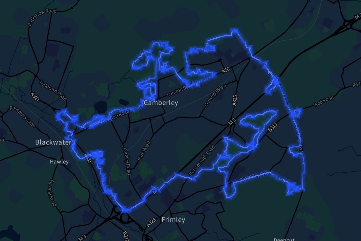 Camberley geographic boundaries dark outline