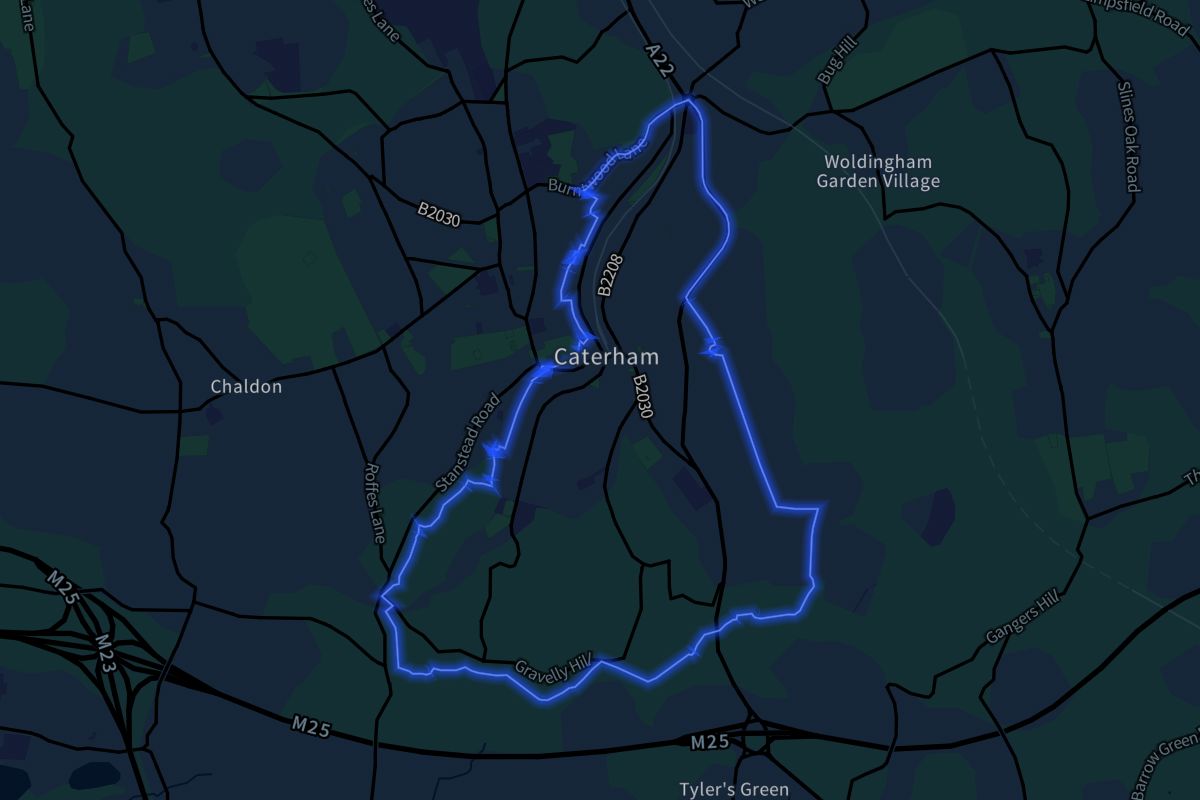 Caterham Valley geographic boundaries dark outline