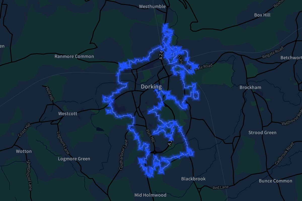 Dorking geographic boundaries dark outline