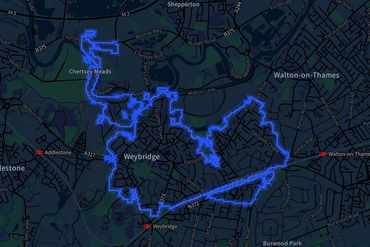 Weybridge geographic boundaries dark outline