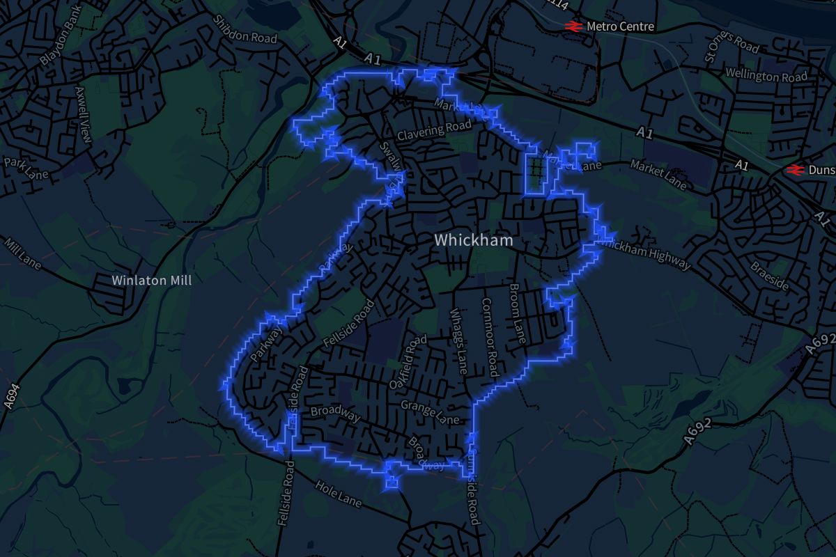 Whickham geographic boundaries dark outline