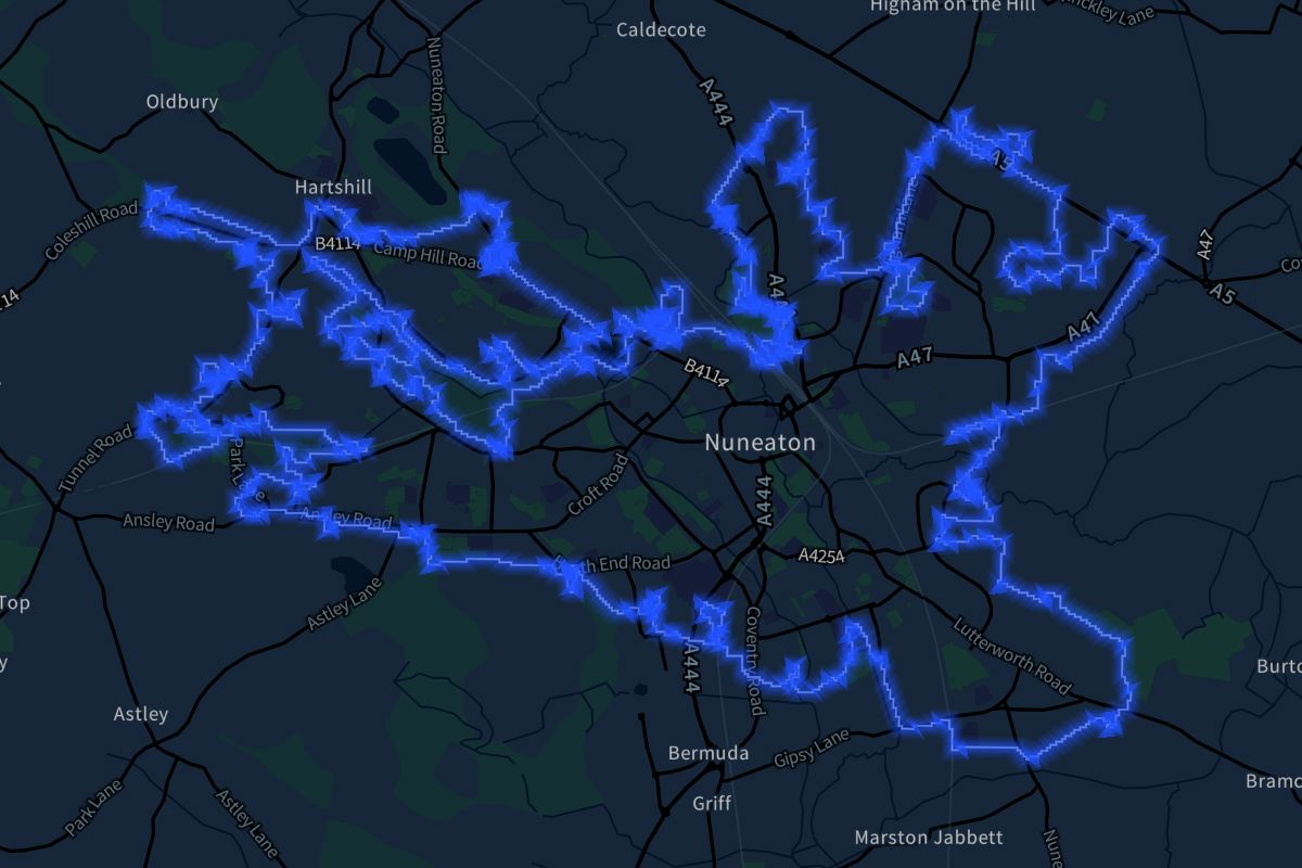 Nuneaton geographic boundaries dark outline