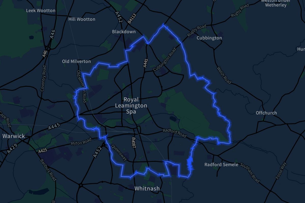 Royal Leamington Spa geographic boundaries dark outline