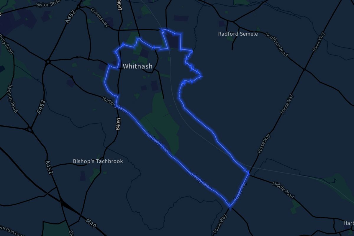 Whitnash geographic boundaries dark outline