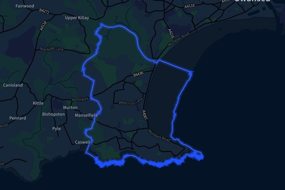 Mumbles geographic boundaries dark outline