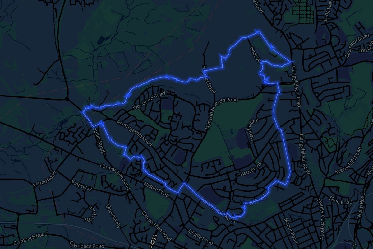 Penderry geographic boundaries dark outline