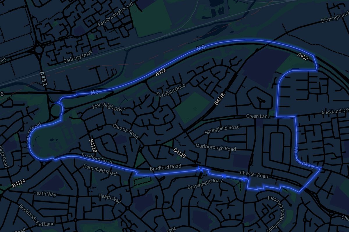 Castle Bromwich geographic boundaries dark outline