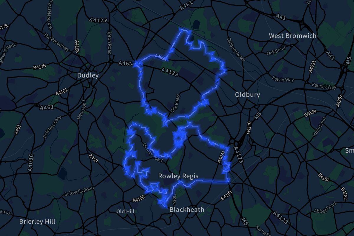 Rowley Regis geographic boundaries dark outline