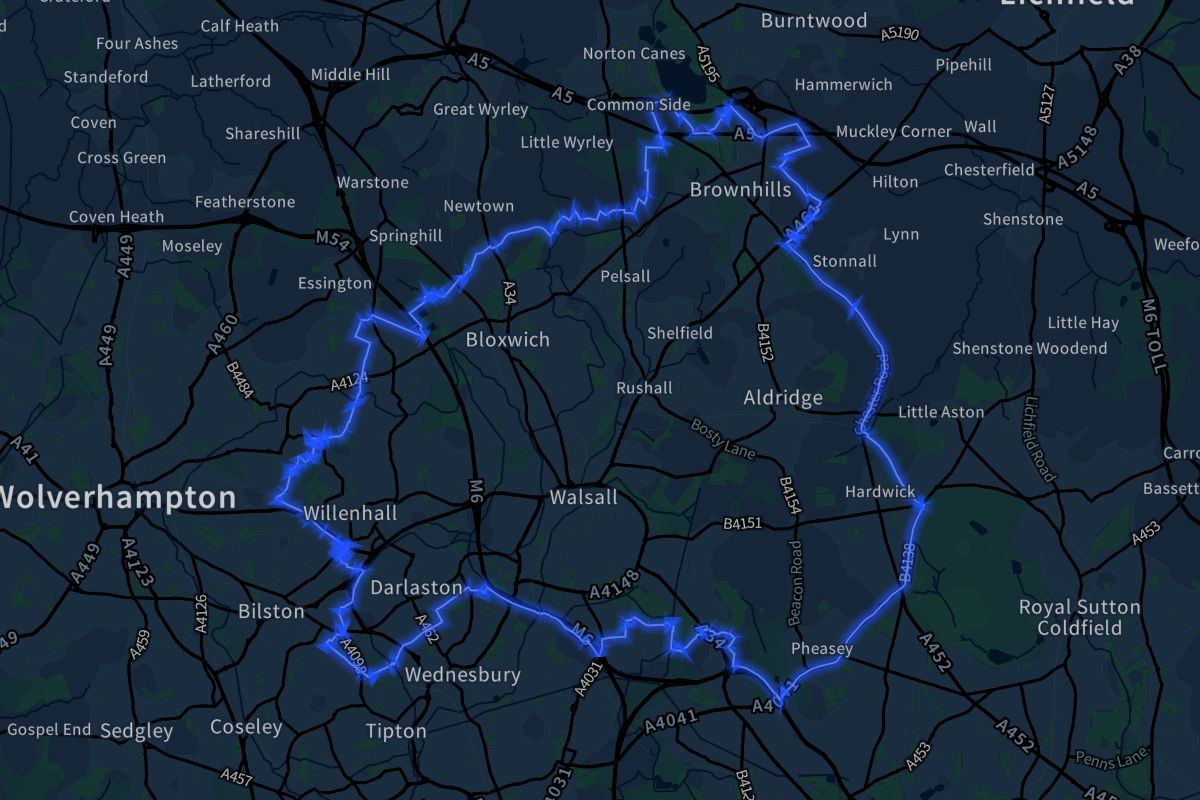 Walsall geographic boundaries dark outline