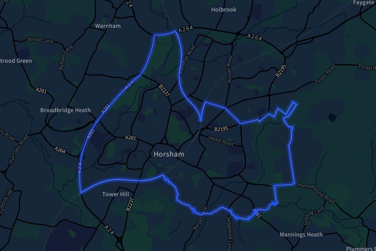 Horsham geographic boundaries dark outline