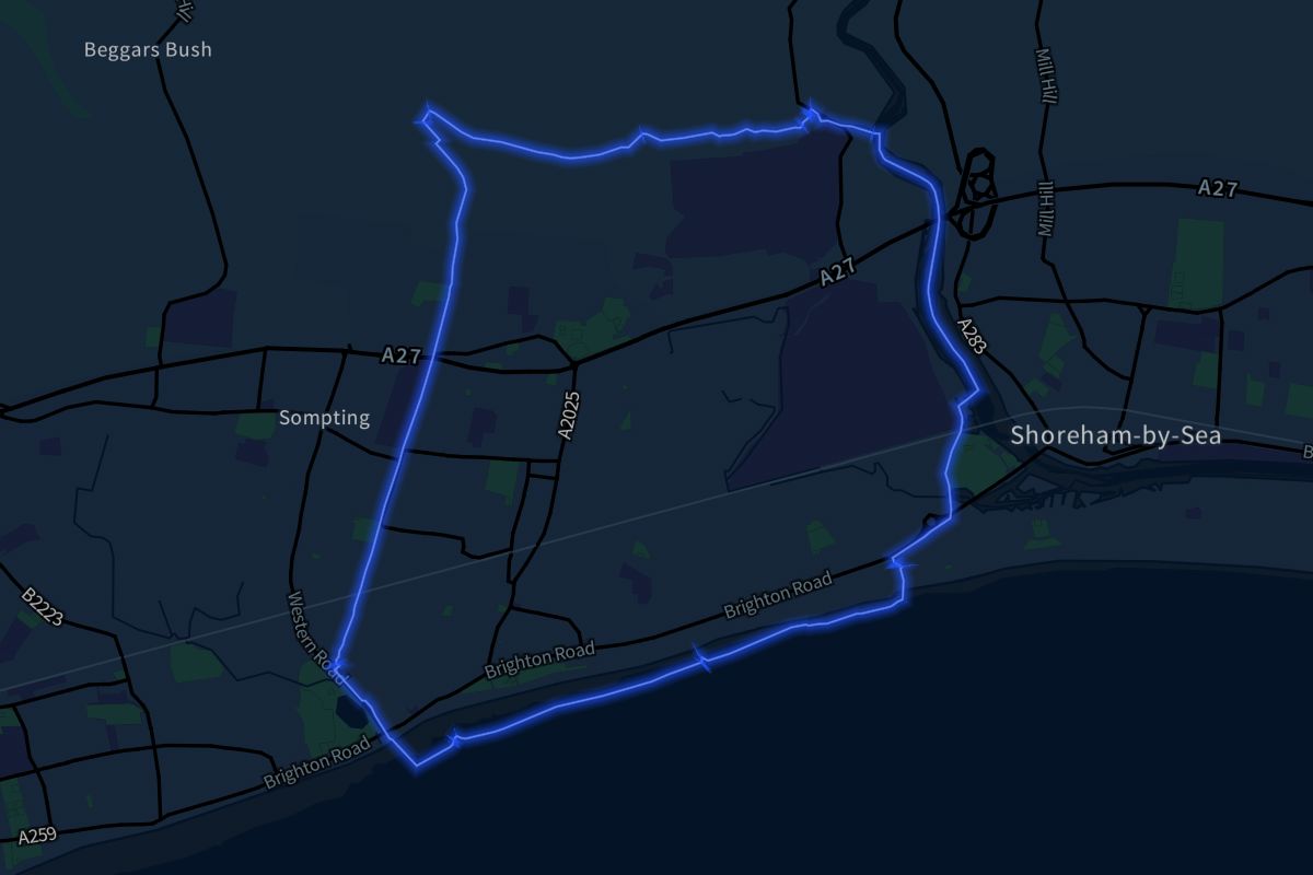 Lancing geographic boundaries dark outline