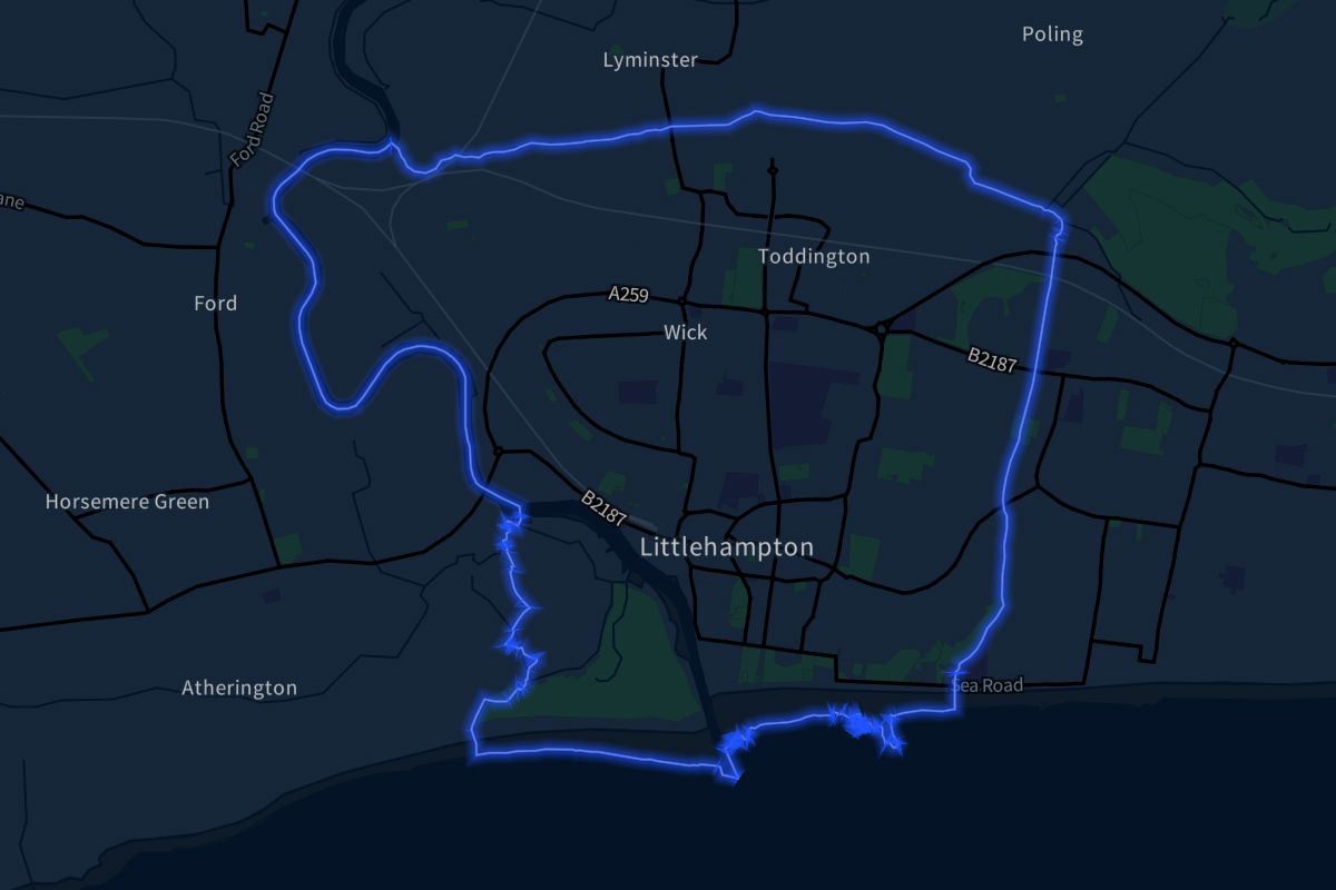 Littlehampton geographic boundaries dark outline