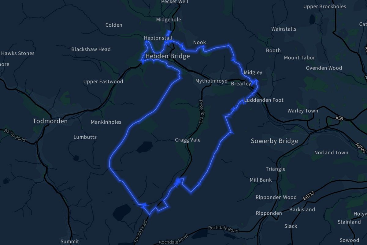 Hebden Royd geographic boundaries dark outline