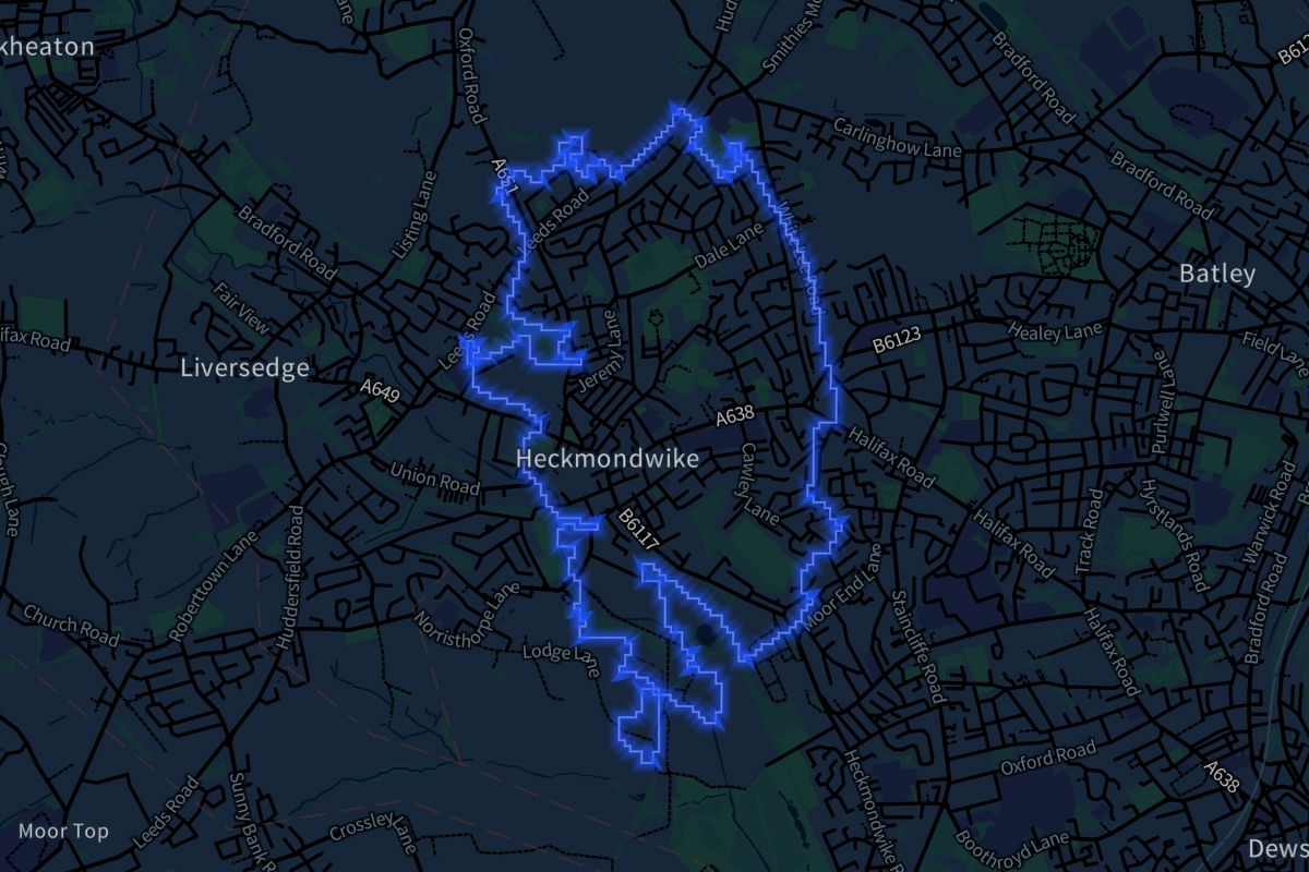 Heckmondwike geographic boundaries dark outline