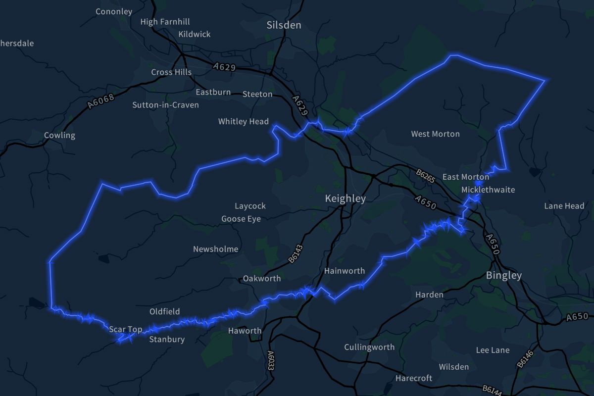 Keighley geographic boundaries dark outline
