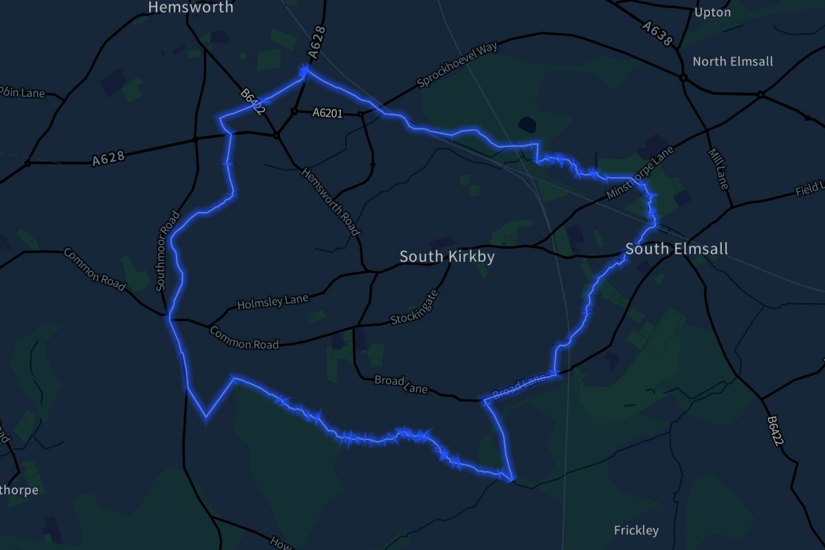 South Kirkby and Moorthorpe geographic boundaries dark outline