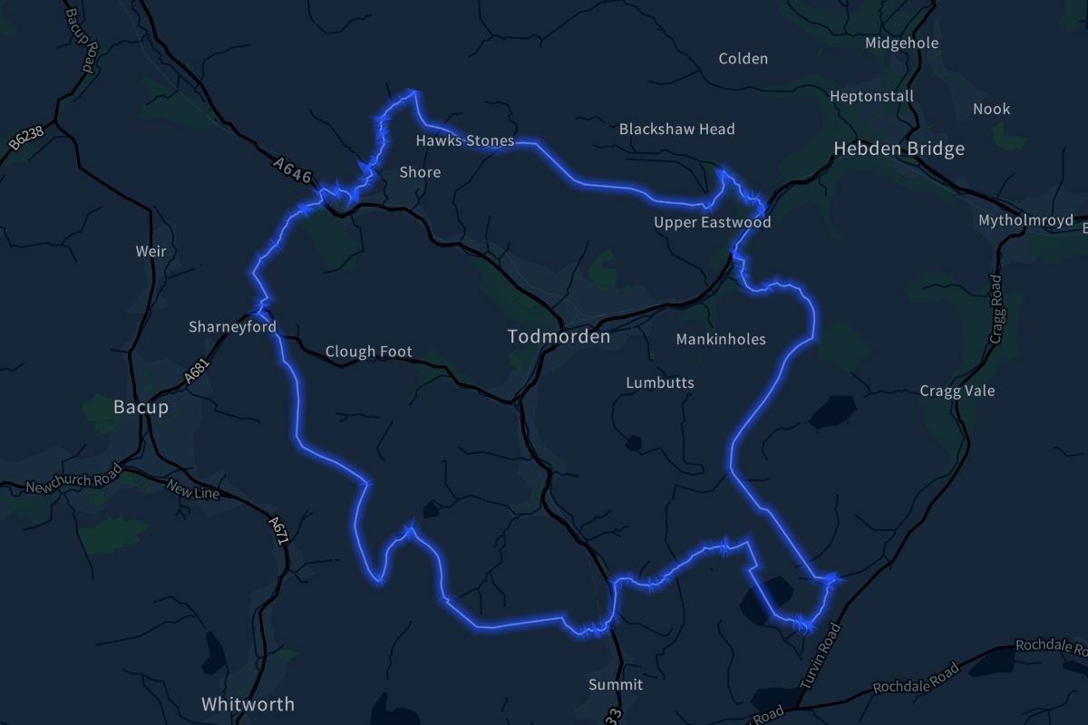 Todmorden geographic boundaries dark outline