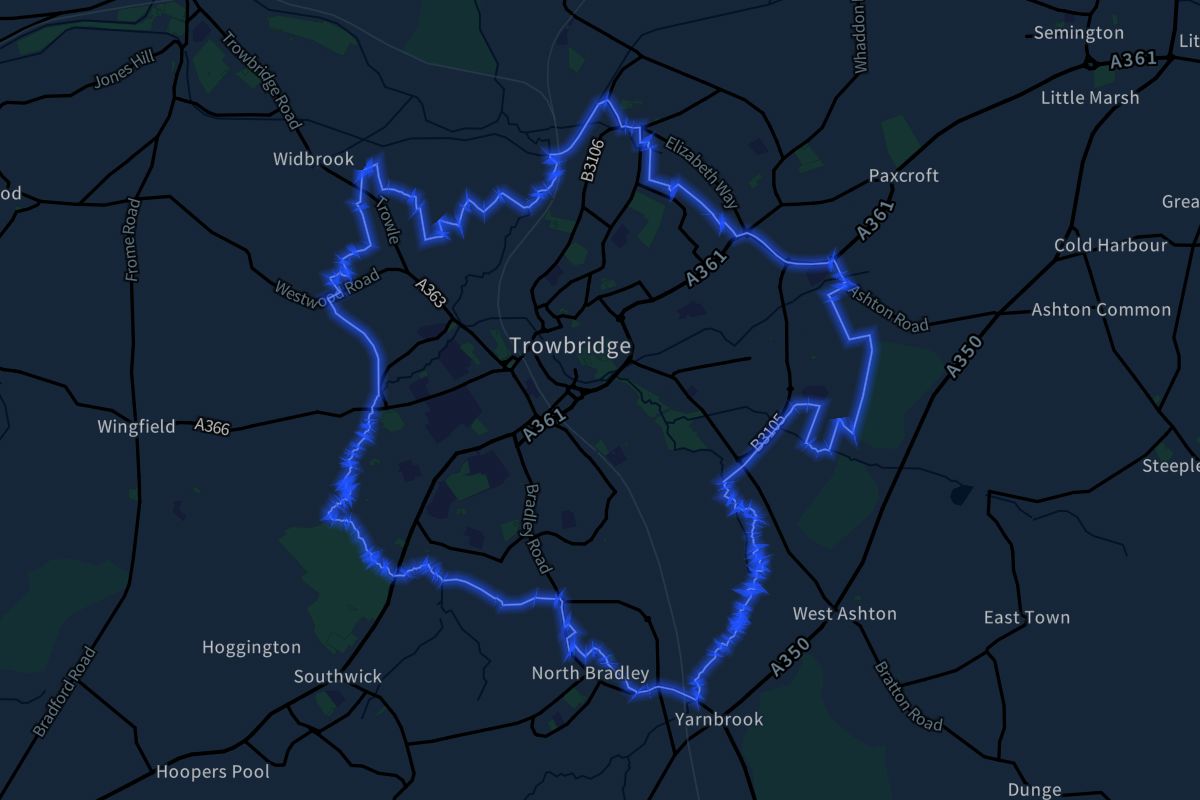 Trowbridge geographic boundaries dark outline