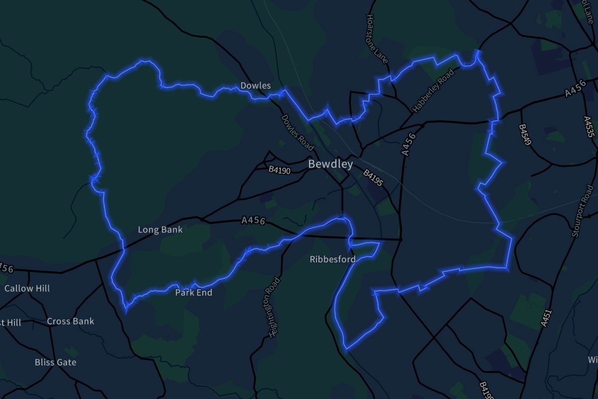 Bewdley geographic boundaries dark outline